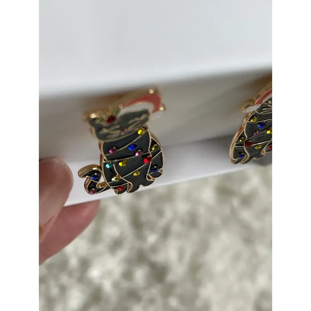 BaubleBar Santa Claws Christmas Xmas Black Cat Moveable Earrings New In Box